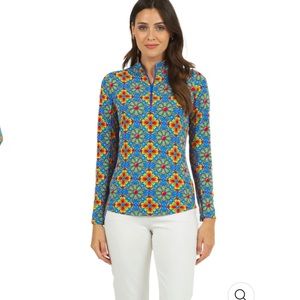 New In Original Packaging Ibkul Scarlet Print Long Sleeve Mock Neck Top, size L